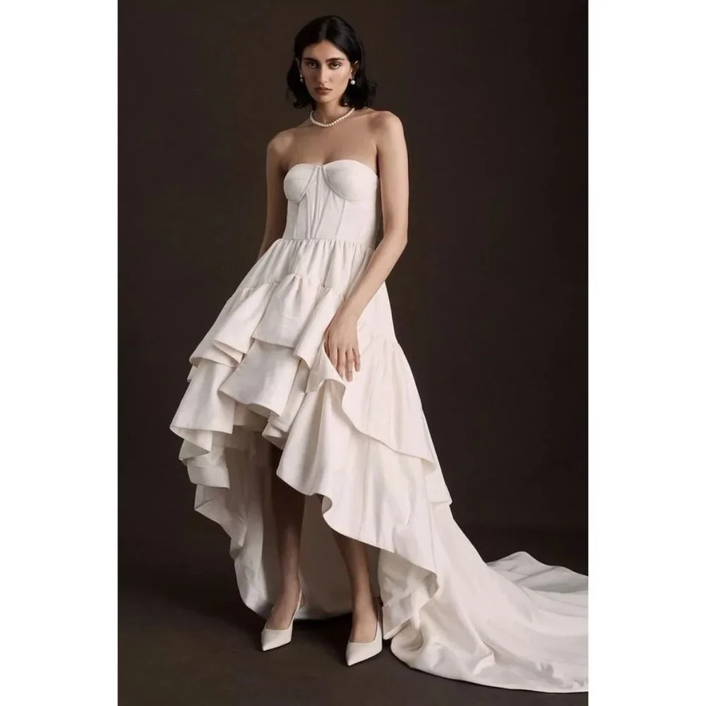 BHLDN Ivory Strapless High-Low Ruffle Bridal Dress - Picture 3 of 8